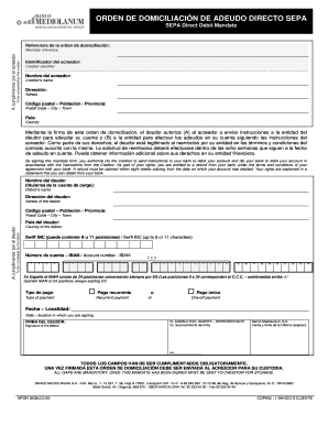 04380000 I Orden De Domiciliacin Mandato Adeudo Directo SEPA PAC Bancomediolanum  Form