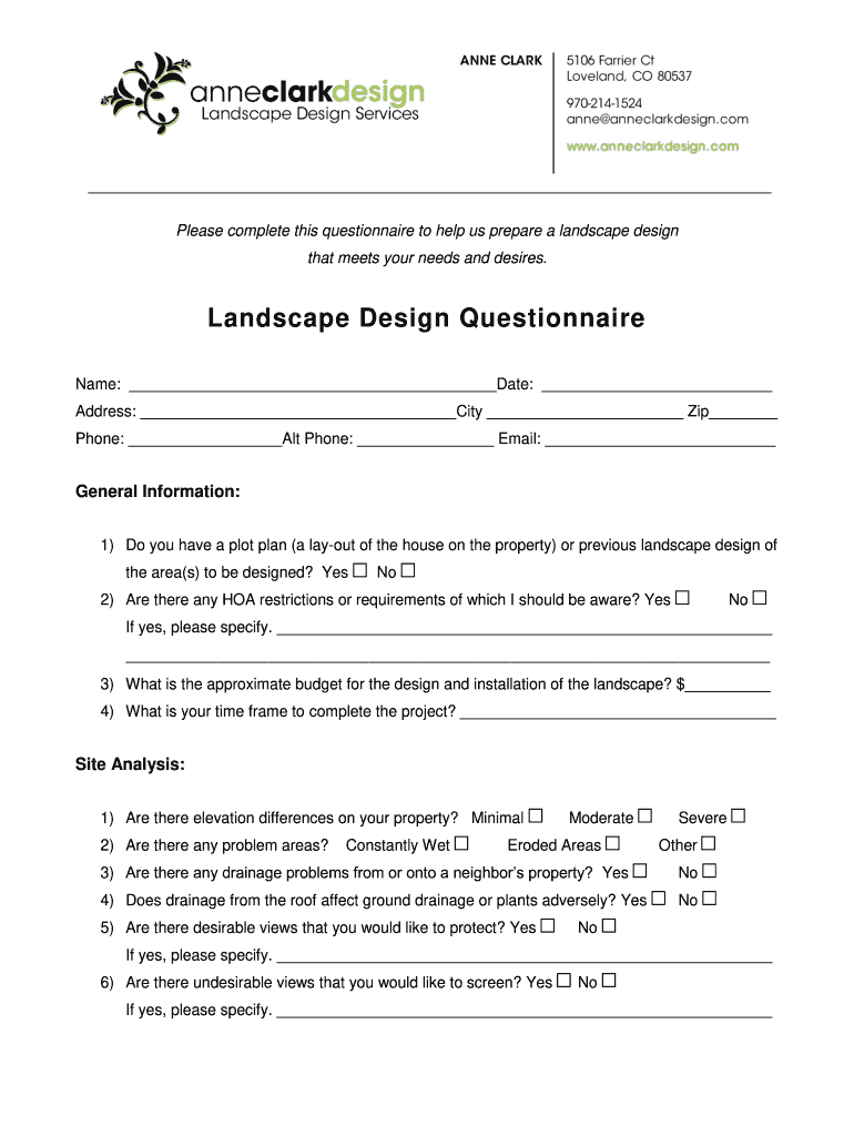 Landscape Design Questionnaire  Form