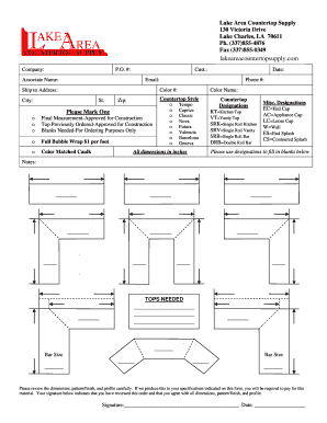 Post Order Form Lake Area Countertop Supply