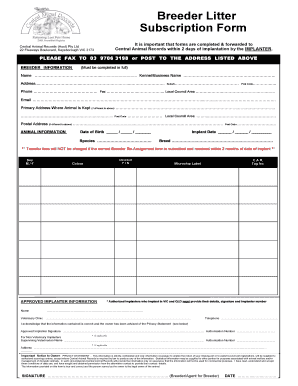 Central Animal Records Forms