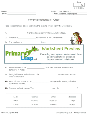 Florence Nightingale Worksheets  Form