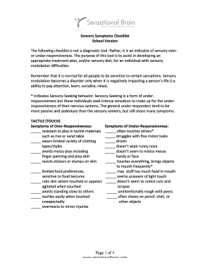 Sensational Brain Sensory Checklist  Form