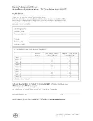 Sativex Order Form