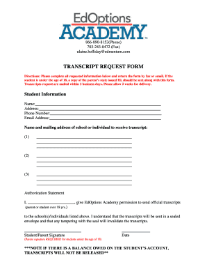 TRANSCRIPT REQUEST FORM EdOptions Academy