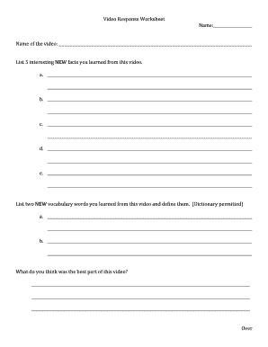 Video Response Worksheet PDF  Form