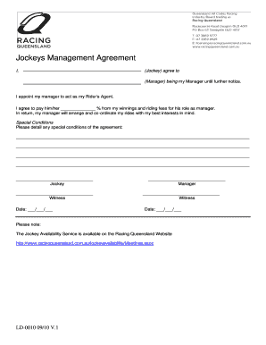 Jockeys Management Agreement Racing Queensland  Form