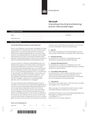 Verzoek Vrijstelling Inhouding Loonbelasting Premie Volksverzekeringen LH 020 1Z 1PL Pensioen Wk  Form