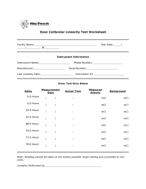 Dose Calibrator Linearity Worksheet  Form