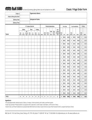 R and K Subs Order Form