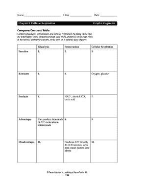 CompareContrast Table Compare Glycolysis Fermentation  Form