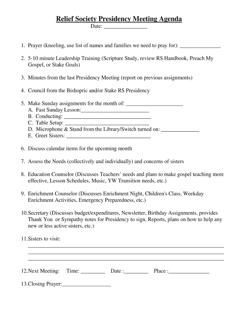 Relief Society Agenda Template