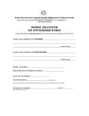 Horse Transfer of Ownership Form