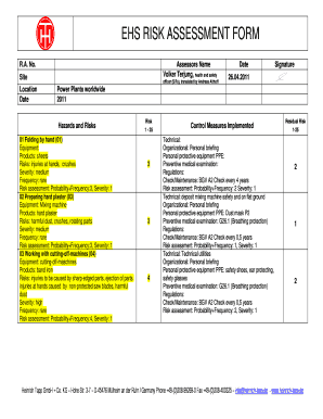 Ehs Risk Assessment Template  Form