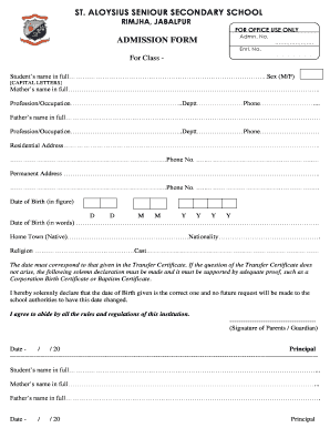 St Aloysius School Jabalpur Admission Form