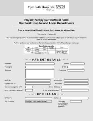 Oncology Physiotherapy Referral Forms Examples