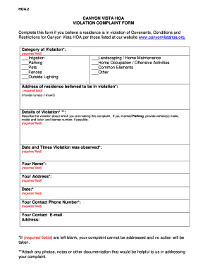 Hoa Complaint Form