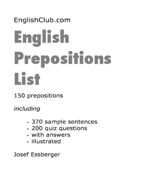 List of All Prepositions  Form