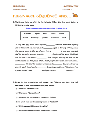 Fibonacci Sequence Worksheet with Answers PDF  Form