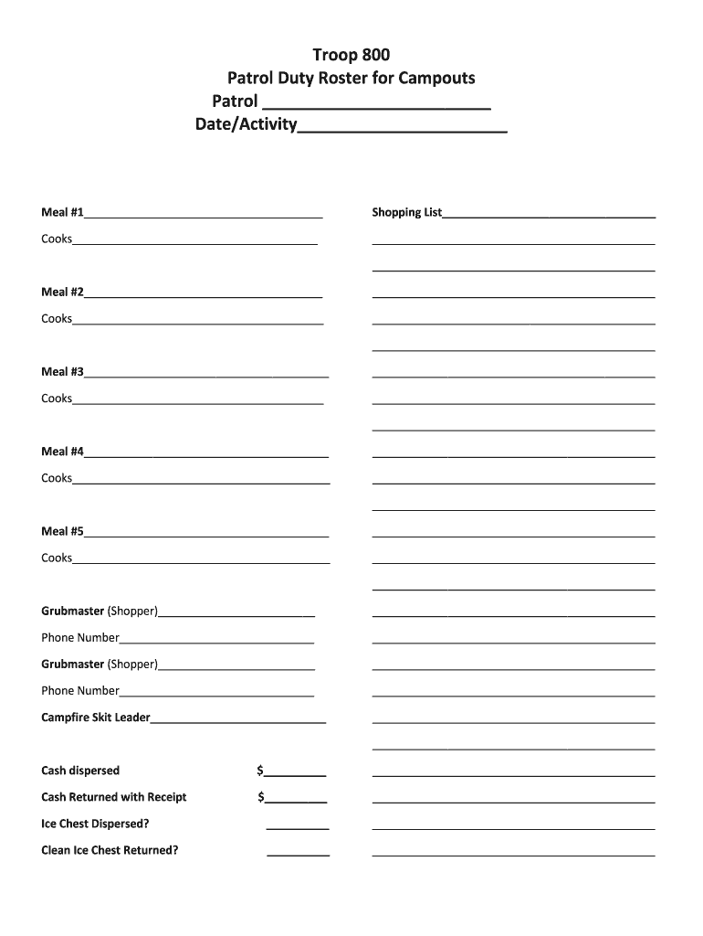 Patrol Duty Roster  Form