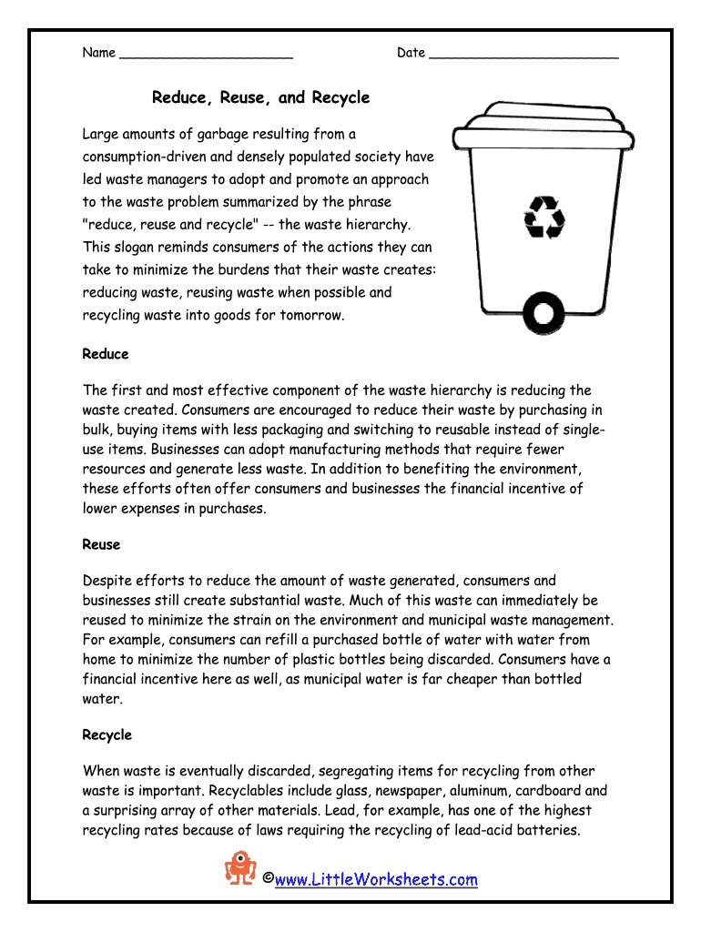 Recycling Reading Comprehension PDF  Form