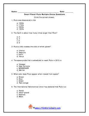 Dwarf Planet Pluto Questions and Answers Little Worksheets  Form
