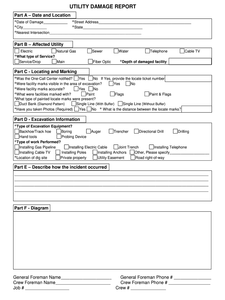 UTILITY DAMAGE REPORT Dpcoftexasorg  Form