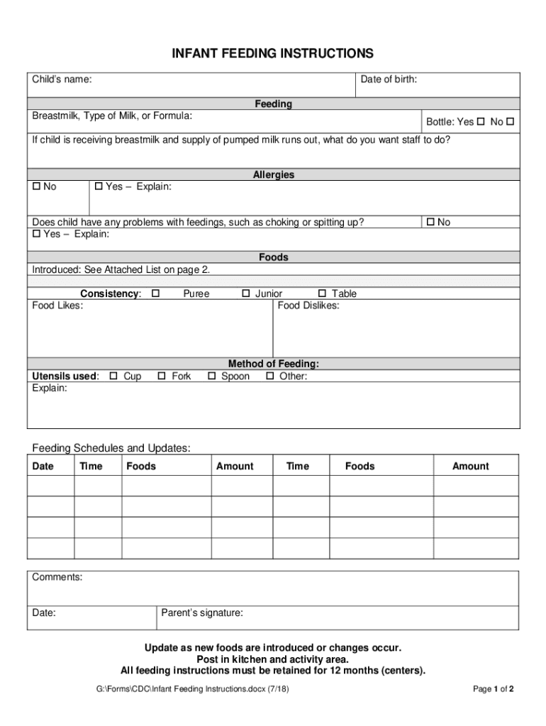  Infant Feeding Instructions DOCX 2018-2024