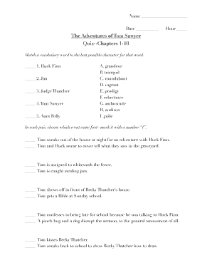 Tom Sawyer Multiple Choice Questions by Chapter PDF  Form