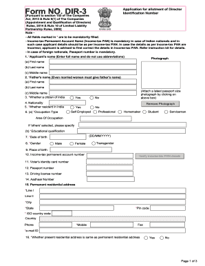 Form NO DIR 3 Application for Allotment of Director