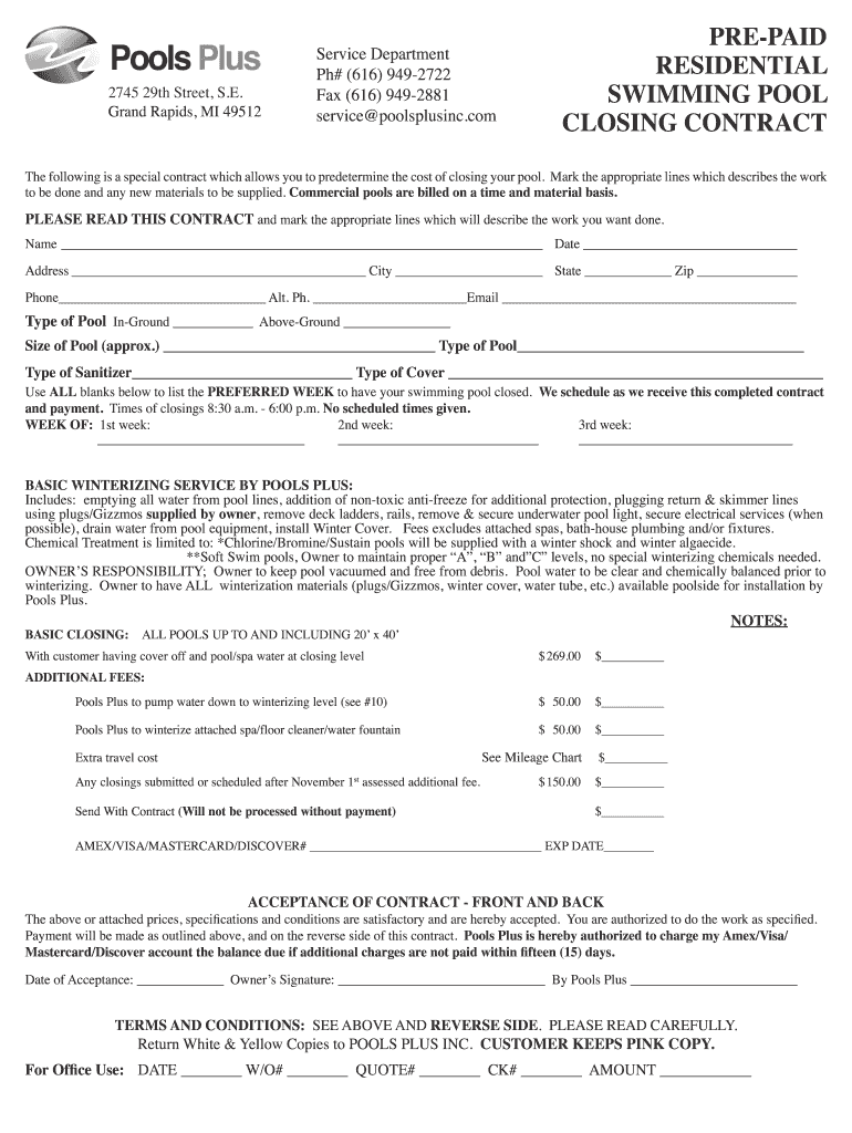 Pool Contract Template  Form
