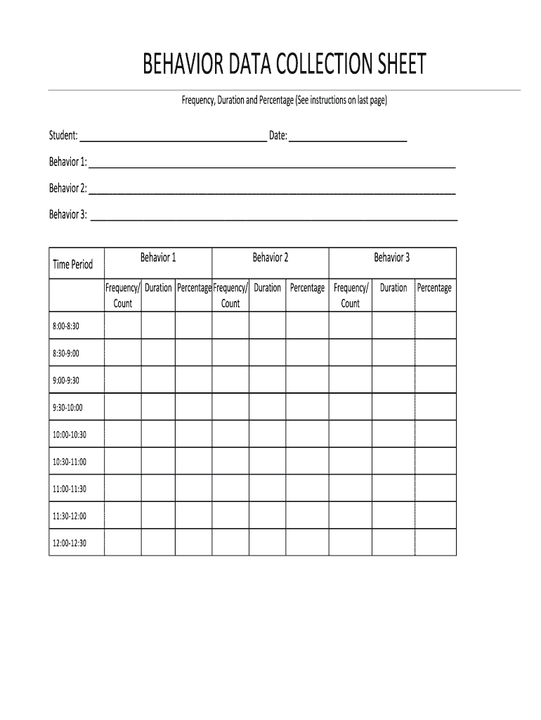 BEHAVIOR DATA COLLECTION SHEET Bsfpsessb  Form