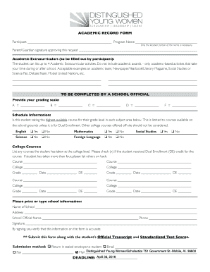 ACADEMIC RECORD FORM Distinguished Young Women Distinguishedyw