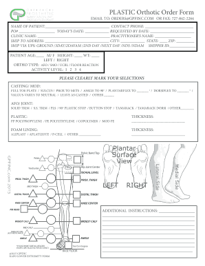 Plastic Orthotics Order Form Grace Prosthetic Fabrication Inc