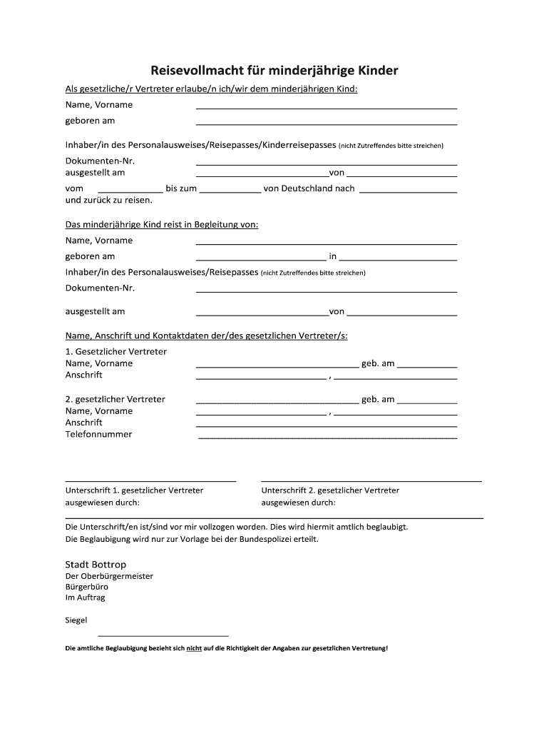 Reisevollmacht F R Kinder PDF  Form