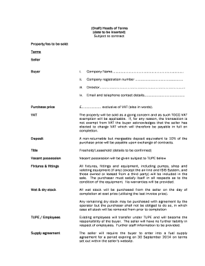 Heads of Terms Template PDF  Form