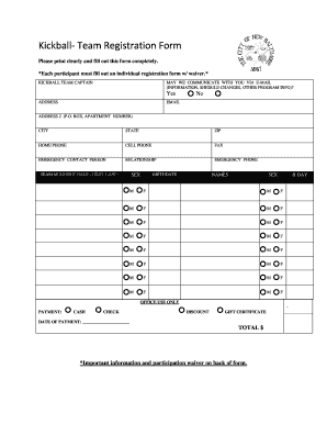 Kickball Registration Form