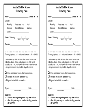 Tutoring Permission Slip Smith Middle School Smith Cfisd  Form