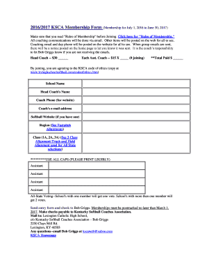 Ksca Club Membership Fees  Form