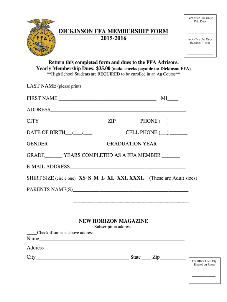  HOLMEN FFA MEMBERSHIP FORM Dickinson Ffanow 2016-2024