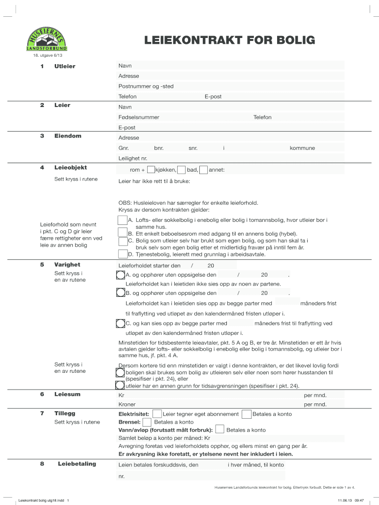 Husleiekontrakt PDF  Form