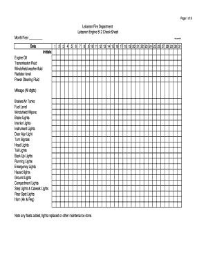 Fire Truck Check off Sheet  Form