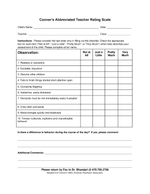 Conners Abbreviated Teacher Rating Scale Conners Abbreviated Teacher Rating Scale  Form