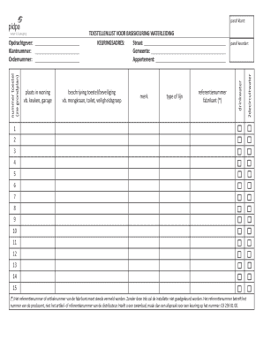 Toestellenlijst Keuring Water Voorbeeld  Form