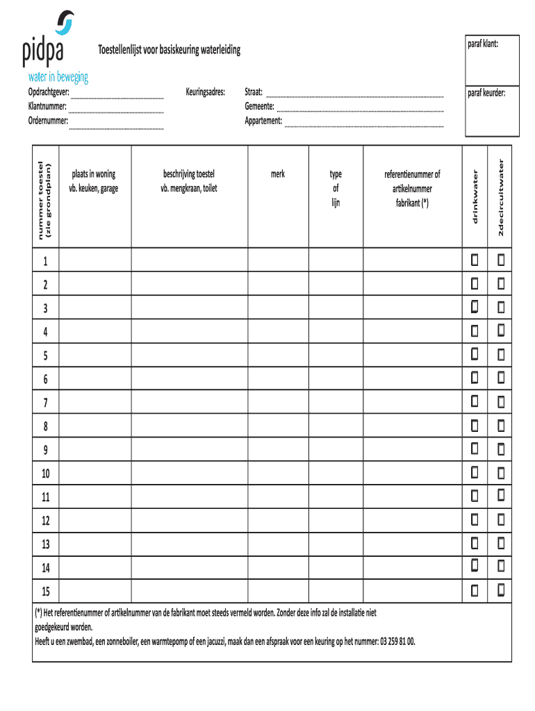 Pidpa Toestellenlijst  Form