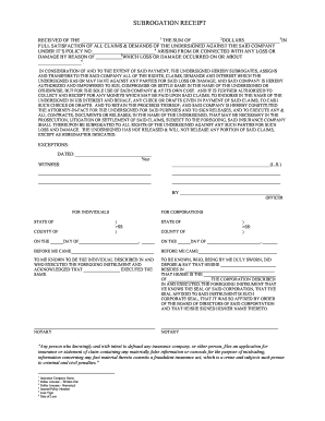 Subrogation Receipt  Form