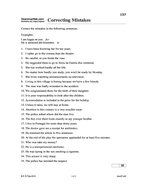 Correct the Following Sentences with Answers PDF  Form