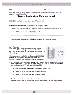 Calorimetry Lab Gizmo Answers  Form