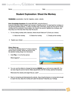 Feed the Monkey Gizmo Answer Key  Form