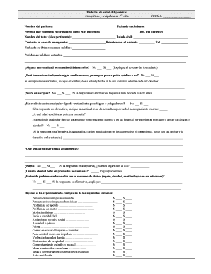 Historial De Salud Del Paciente  Form