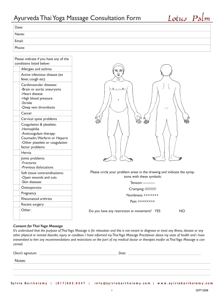 Ayurveda Thai Yoga Massage Consultation Form Sylvie Barthelemy